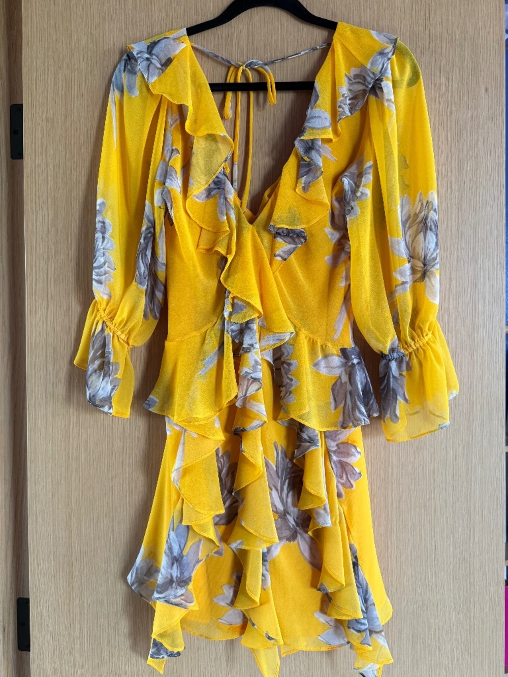 MISA Los Angeles Yellow Floral Ruffle Dress